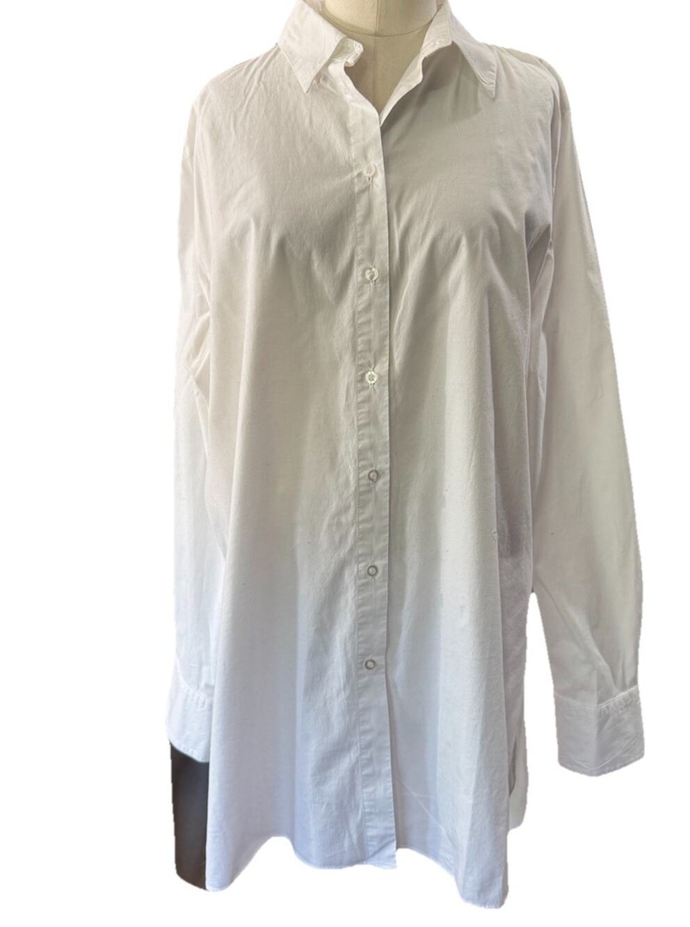 Boston Proper White Button Up Tunic Shirt Women's Size 18 Long Sleeves High Low
